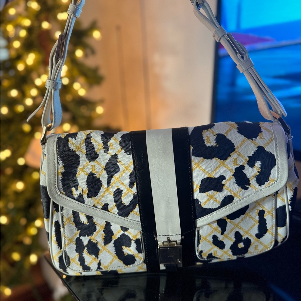 L.A.M.B. Black and White Leopard Shoulder Bag